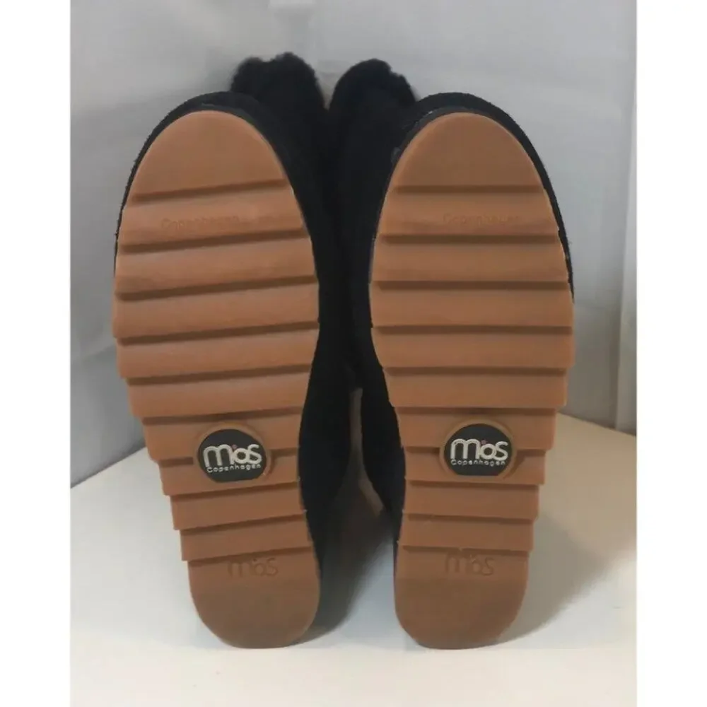 Black Suede Wedge Winter Boots with Shearling Lining